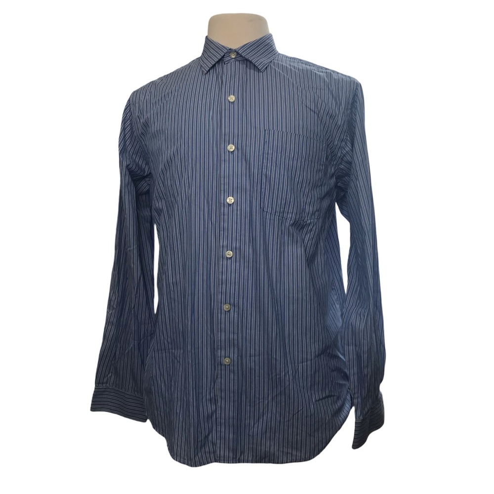 Van Heusen Button Up Shirt Men’s Size M Blue Striped Long Sleeve’s Collared Neck